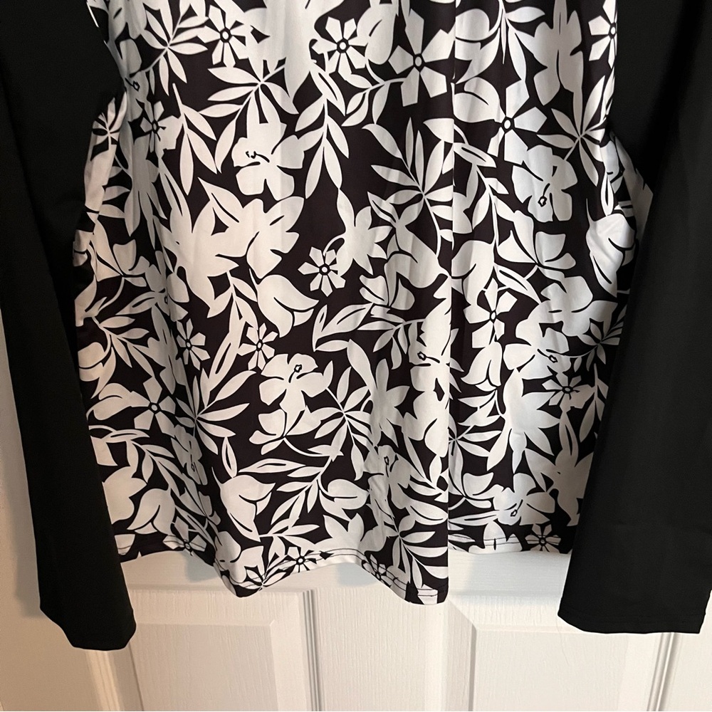 Soneven Black and White Floral 1/4 Zip Golf Polo Wicking Top Size XL - Picture 3 of 11